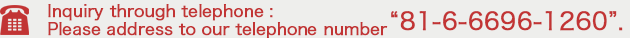Inquiry through telephone : Please address to our telephone number 81-6-6696-1260.